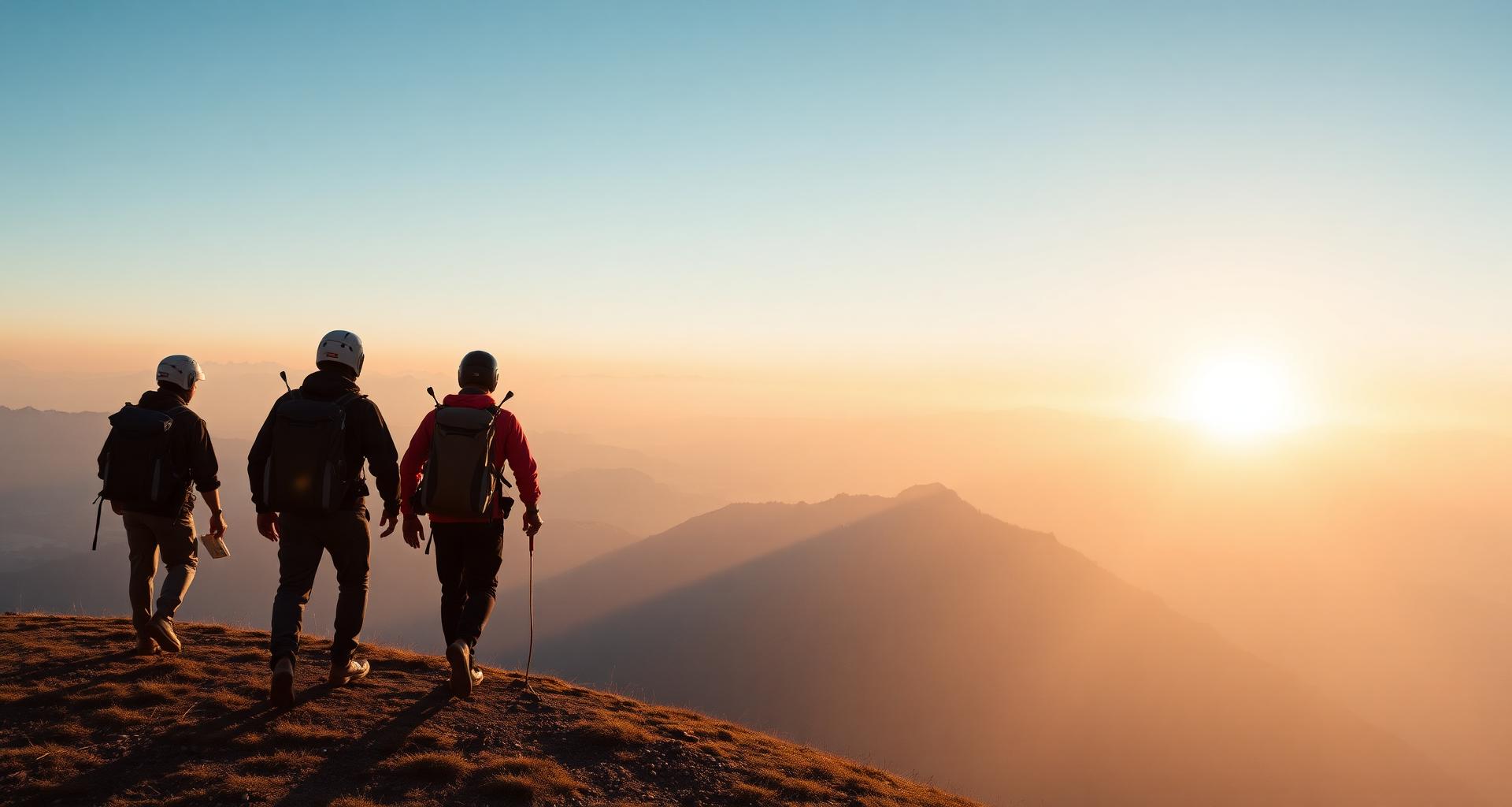 Tandem Innsbruck Team auf einem Bergkamm bei Sonnenaufgang